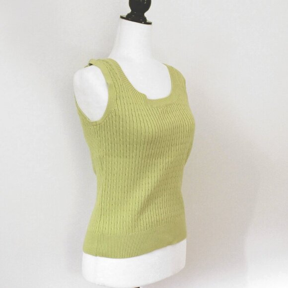 Vintage Chartreuse Sweater Vest Cable Knit Cotton Blend Tank Top Size Sm… - Picture 2 of 5